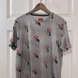 Gray T-Shirt with Santa Dog Print